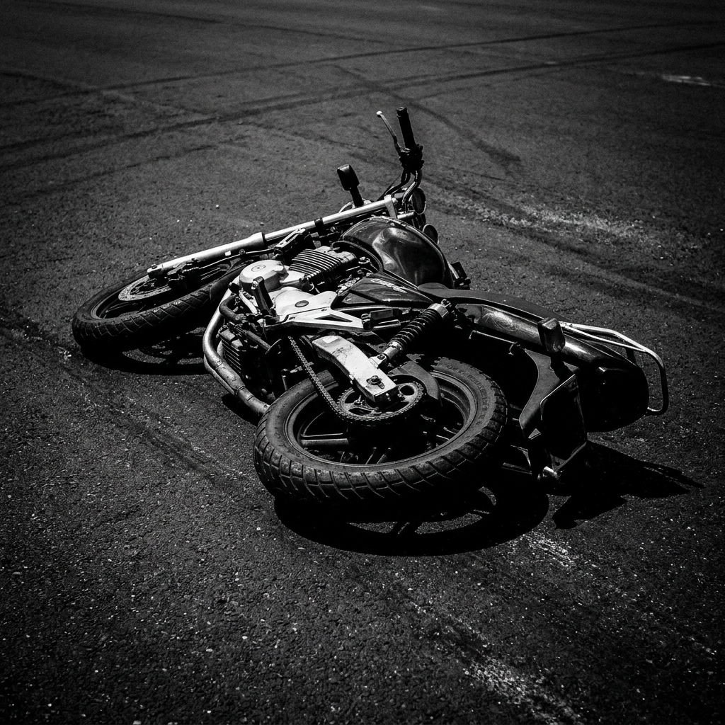 Motorcycle lying on its side on a paved road